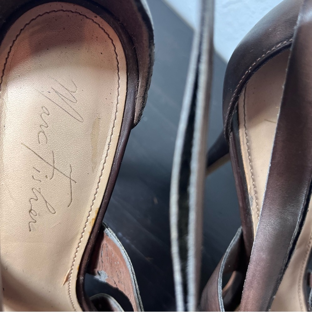 Marc Fisher Brown Leather Gladiator Platform Heels Straps Cage Sandals size 8.5 - Picture 5 of 13